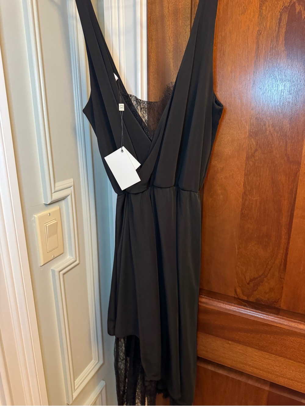 Black Lace-Trim Evening Dress